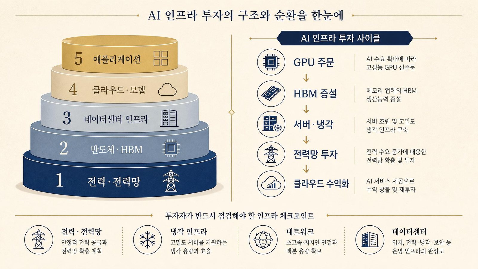 AI 5단계 케이크 투자 스택 인포그래픽