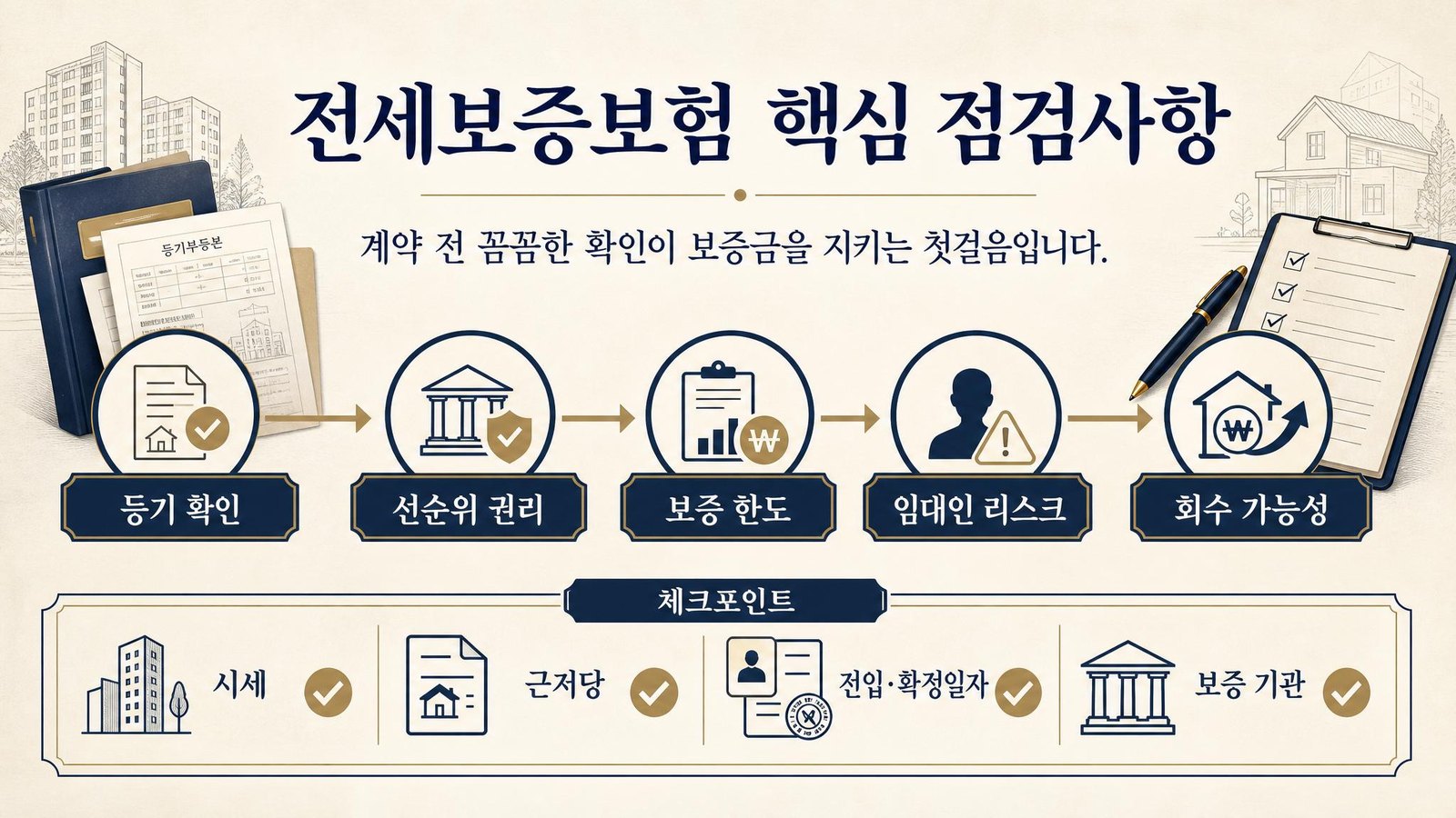 시각자료로 먼저 보는 전세보증보험 핵심 점검사항 인포그래픽